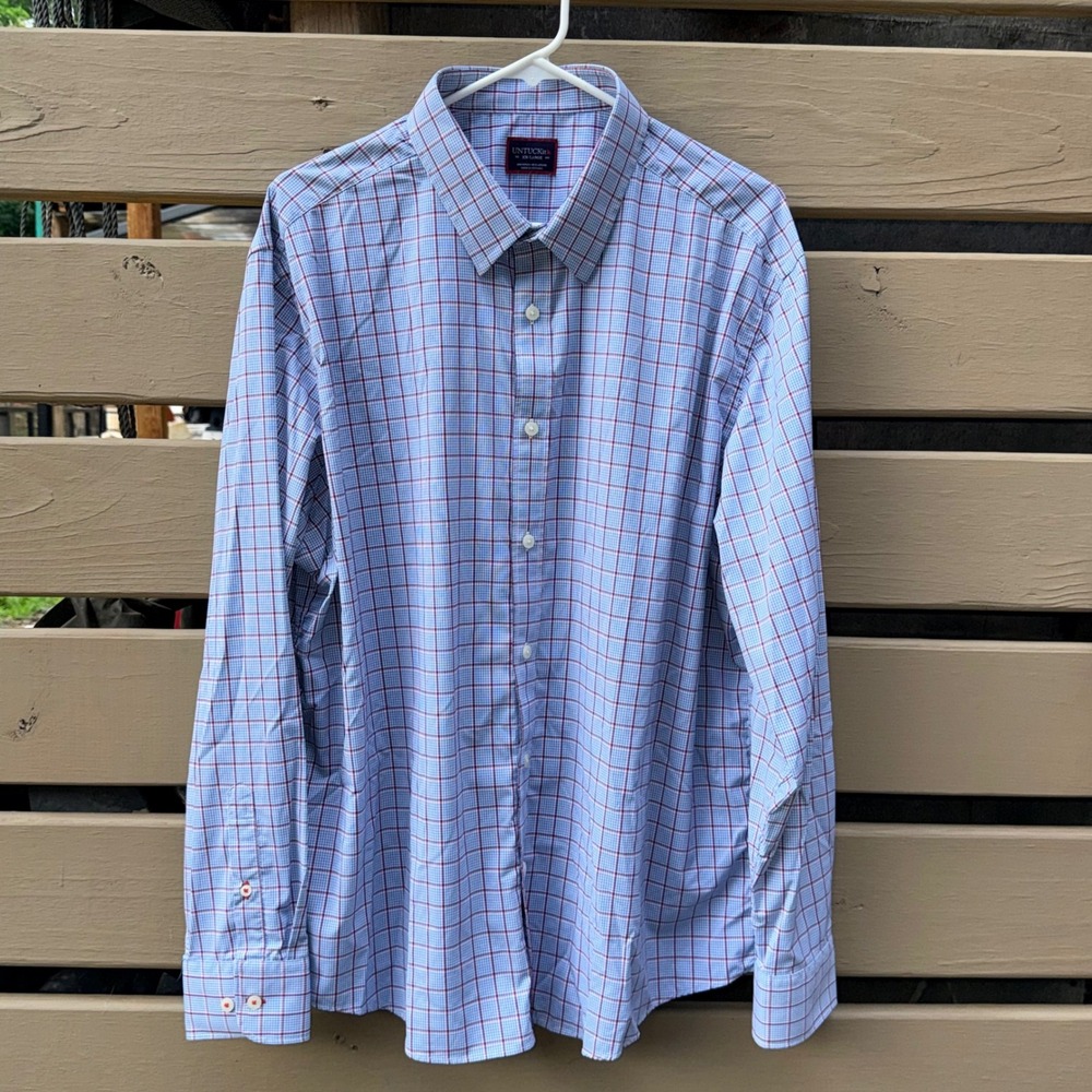 UNTUCKit Button Down Mens XXL Blue‎ Red Excellent Beaulieu Plaid Performance